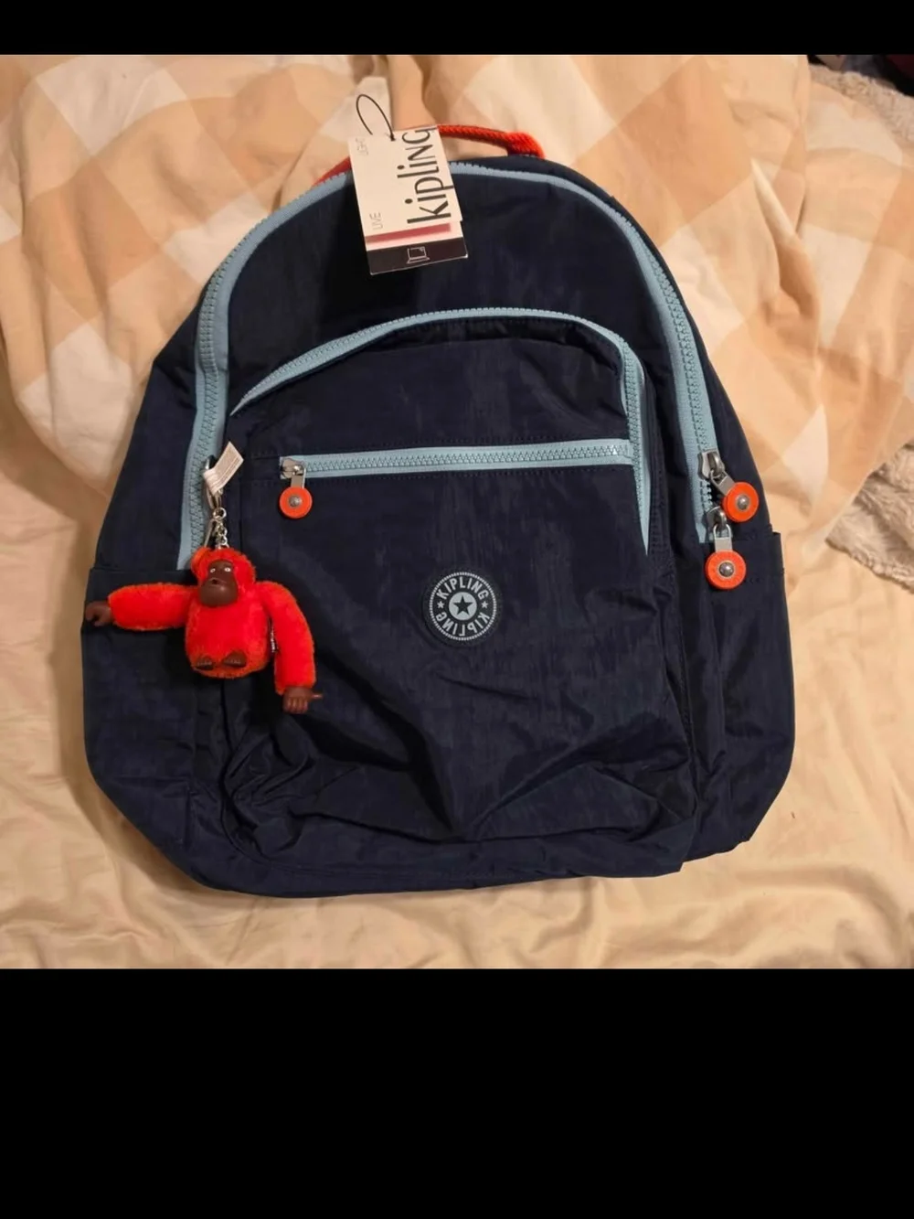 NWT Kipling Large Seoul Navy Backpack with Light Blue Accents